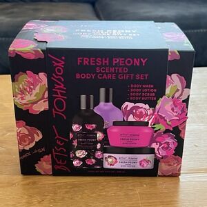 B Johnson Fresh Peony Body Care Gift Set Lotion Wash Scrub Butter